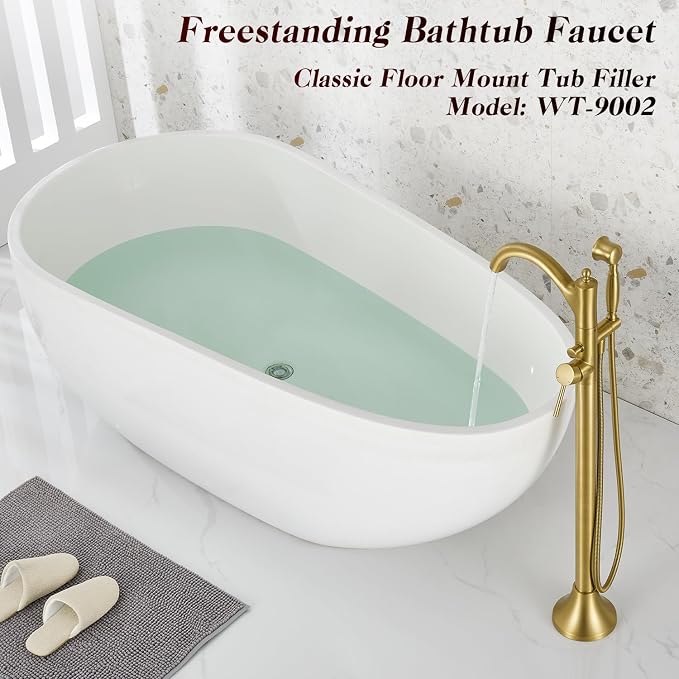 Free Standing Tub Faucet, Brushed Gold Classic Freestanding Bathtub Faucet - Image 2