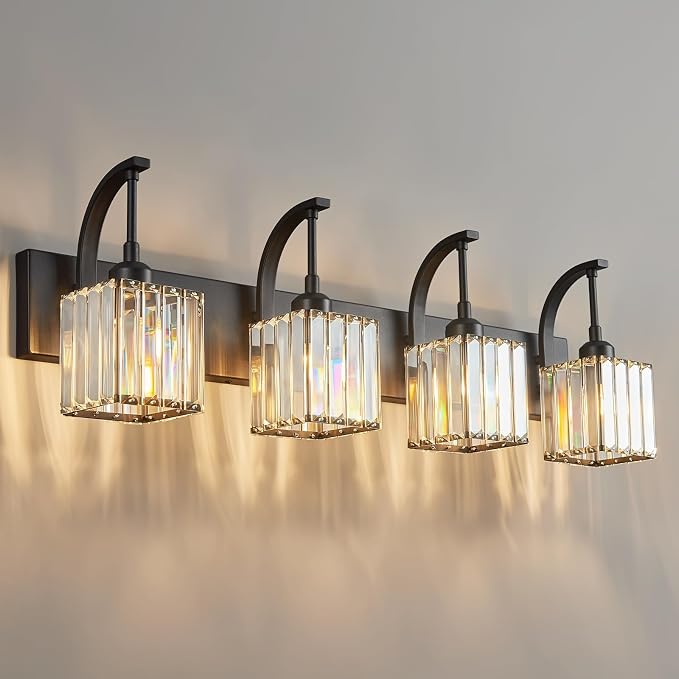 Crystal Vanity Lights 4-Light Black Bathroom Vanity Lights Modern Crystal by FDPBY