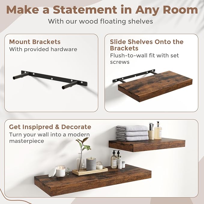24 Inch Floating Shelves for Wall 2 Pack, Easy Install Engineered Wood Storage - Image 5