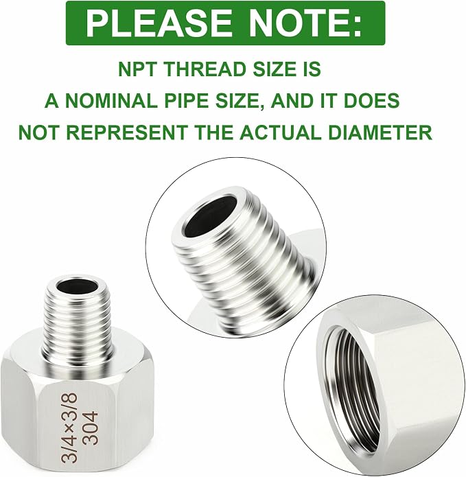 TAISHER 5PCS 304 Stainless Steel Pipe Fitting, New Reducer Adapter, 3/8" NPT - Image 4