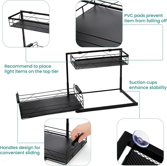 Pull Out Under Sink Organizer, 2 Tier Kitchen Cabinet Organizer - Image 4