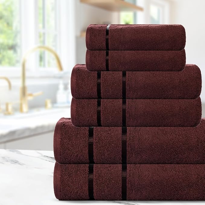 CASA COPENHAGEN Eternal 6 Pieces Towel Set- Brown, 500 GSM 2 Bath Towel 2 Hand - Image 3