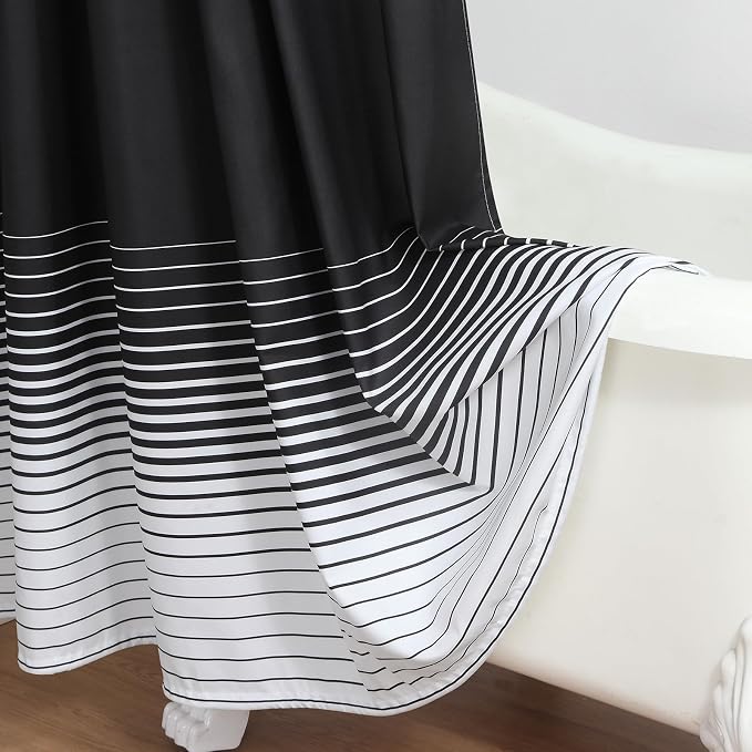 Black Shower Curtain, Modern Black and White Gradient Horizontal Stripe - Image 5