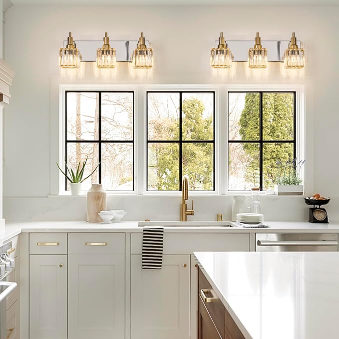 Crystal Bathroom Vanity Light Gold Chrome 3-Light Modern Bathroom Lighting - Image 4