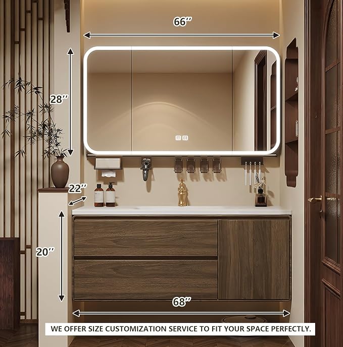 Floating Bathroom Vanity 68 inch, Restroom Vanity Set Includes Smart LED - Image 2