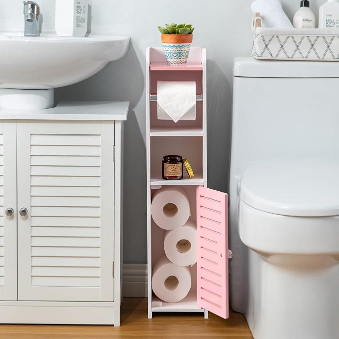 AOJEZOR Toilet Paper Holder Stand: Small Bathroom Storage Cabinet - Image 3