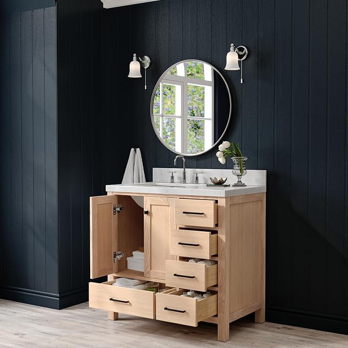 ARIEL Cambridge 36 Inch Oak Bathroom Vanity - Image 3
