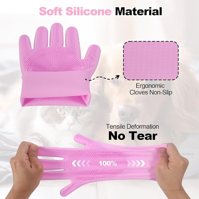 Pet Grooming Gloves and Brush Set, Dog and Cat Bath Scrubber Silicone Gloves - Image 6