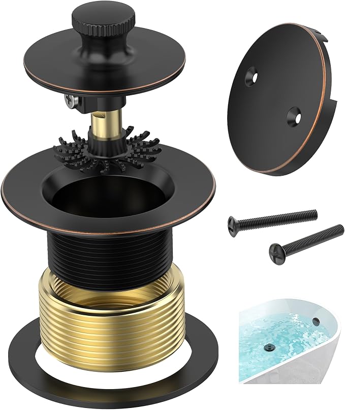 Oil Rubbed Bronze Bathtub Drain, Hair Catcher and 2-Hole Overflow Faceplate by AllProducts