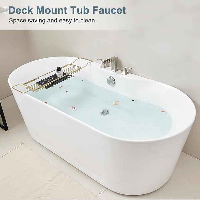 Waterfall Tub Faucet Brushed Nickel Bathtub Faucet 3 Hole, Brass High Pressure - Image 7