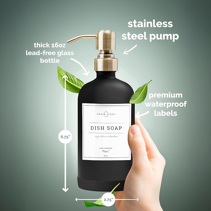 Vine Creations Black Glass Soap Dispenser, 2 Pack Kitchen Soap Dispenser Set - Image 5