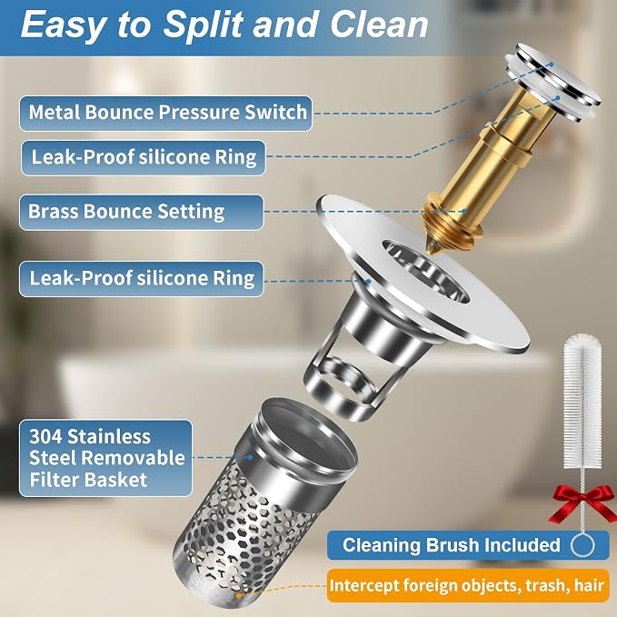 Bathroom Sink Stopper, Pop-up Bathroom Sink Drain Strainer Stopper - Image 6
