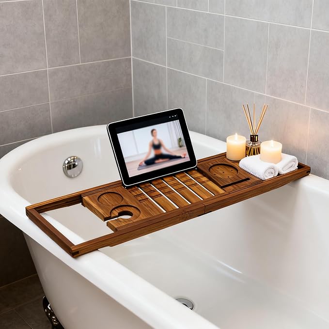 Utoplike Teak Bathtub Caddy Tray Bath Tray - Image 8