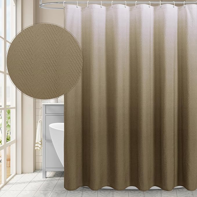 Gibelle Ombre Brown Shower Curtain, 3D Embossed Textured Herringbone Fabric by Gibelle
