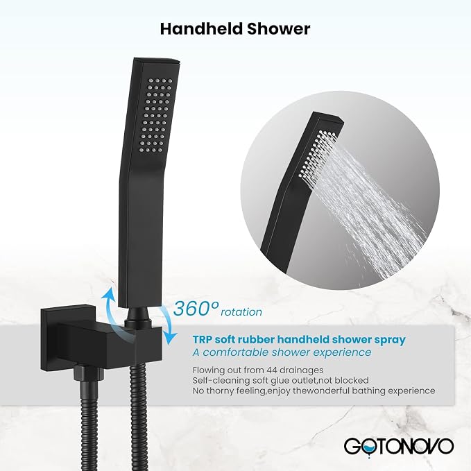 gotonovo Rainfall Bathroom Shower System Rain Shower Head and Handle Set Wall - Image 4