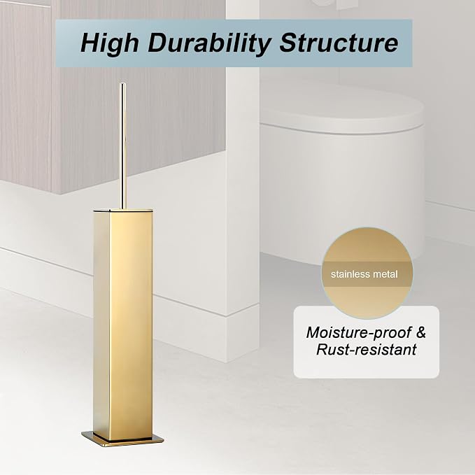 Gold Toilet Brush with Holder 304 Stainless Steel Toilet Bowl Brush, Square - Image 3
