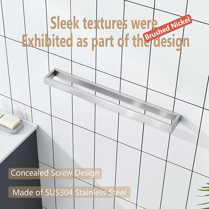 KOKOSIRI Towel Bar Brushed Nickel Bath Towel Hanger Holder 24-Inch Kitchen Rack - Image 7