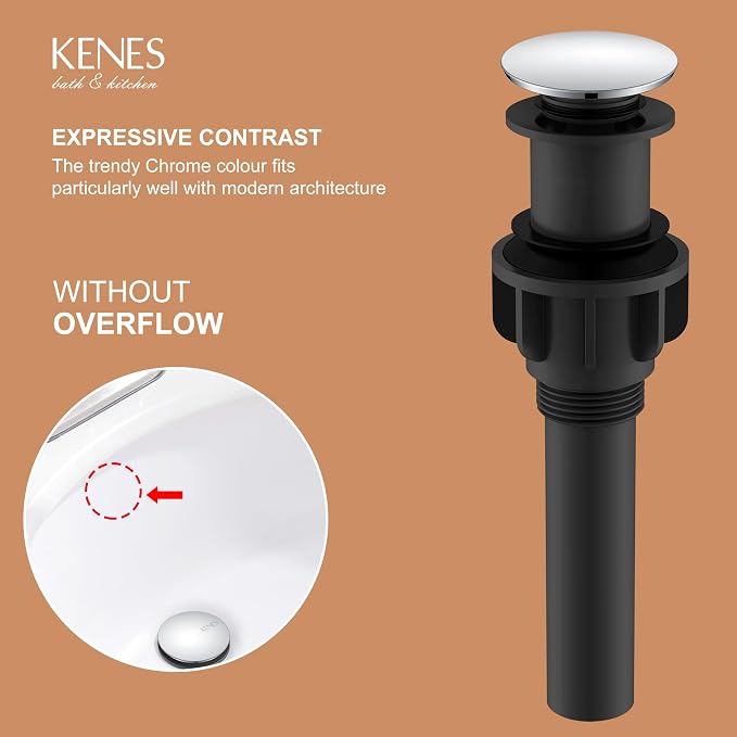 KENES Bathroom Vessel Sink Pop Up Drain Assembly Without Overflow, Chrome - Image 3