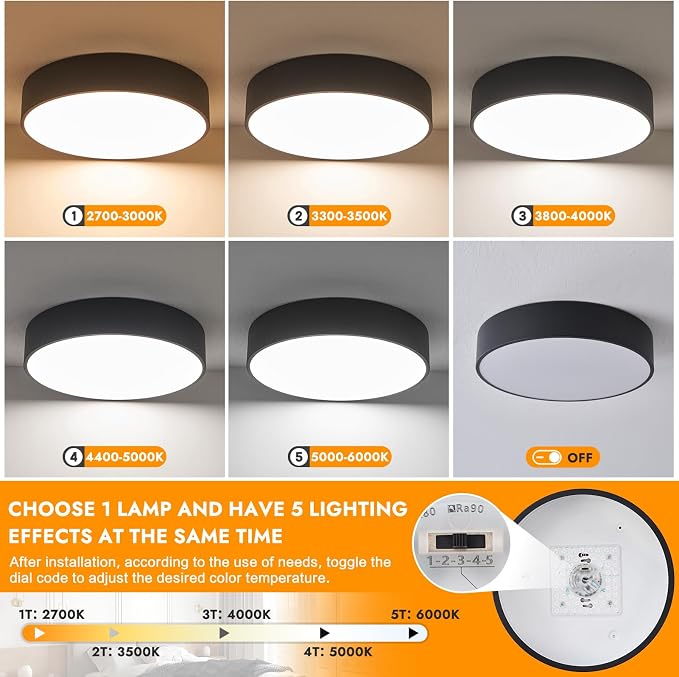 Modern Dimmable Round Black LED Large Flush Mount Ceiling Light Fixture - Image 4