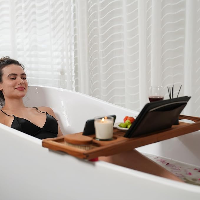 Utoplike Teak Bathtub Caddy Tray Bath Tray - Image 3
