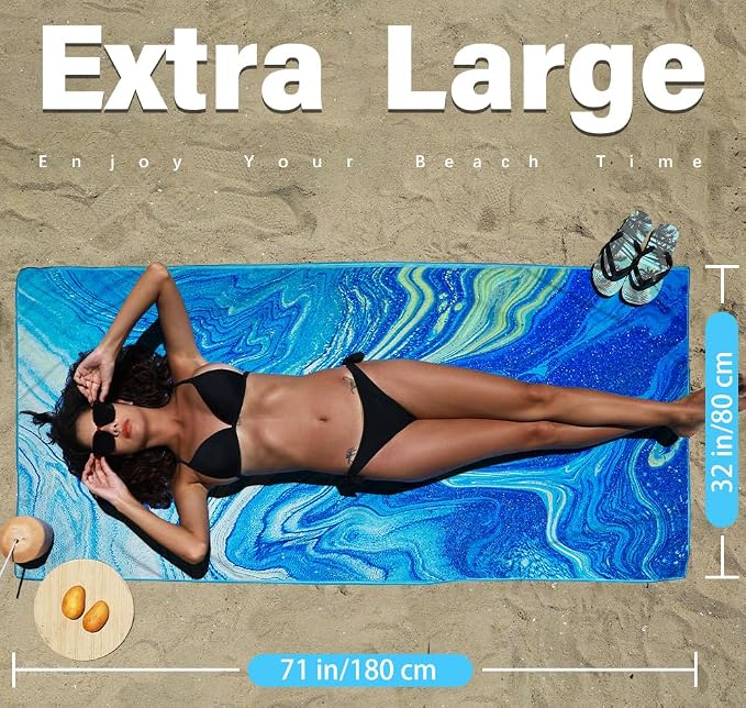 2 Pack Microfiber Lightweight Beach Towel Sand Free Quick Dry Absorbent Thin - Image 2