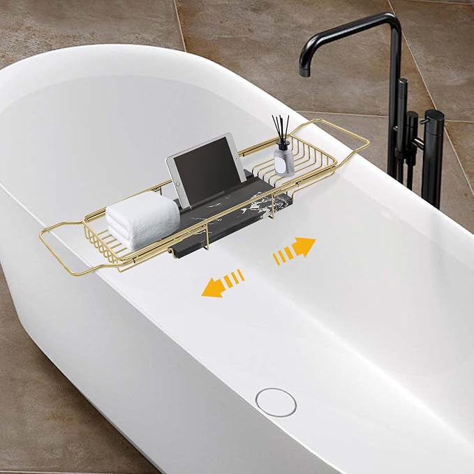 Bathtub Tray Caddy for Luxury Bath, Stainless Steel 26.8-35.4 in Expandable by DYRABREST