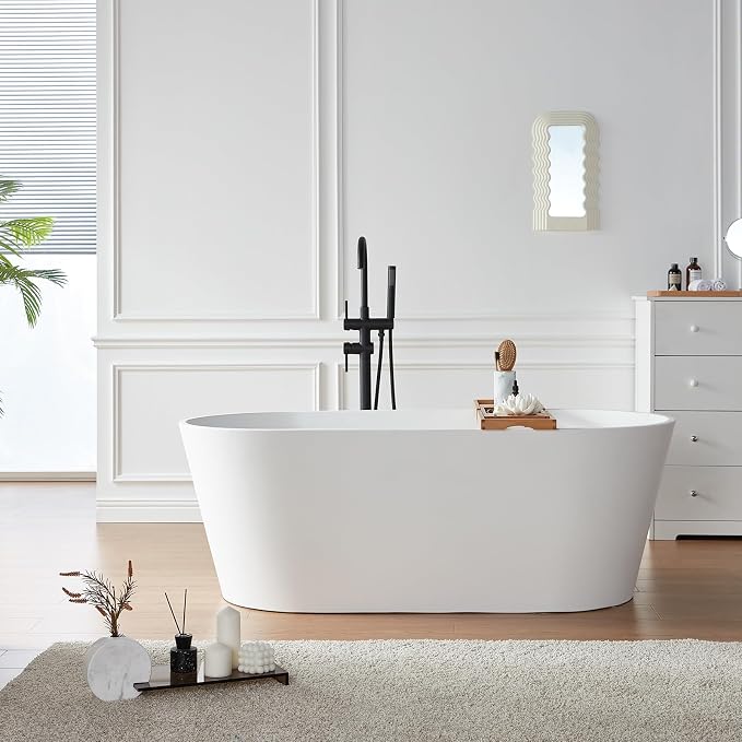 Cpingao 63" Stone Resin Freestanding Bathtub, Modern Oval Solid Surface Soaking by Cpingao