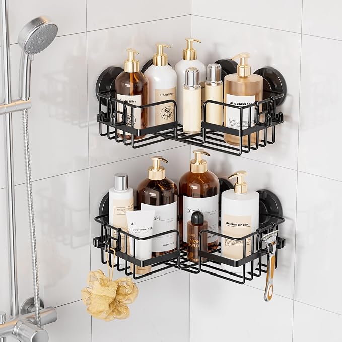 TAILI 2 Pack Corner-adaptive Suction Cup Shower Caddy, Stainless Steel by TAILI