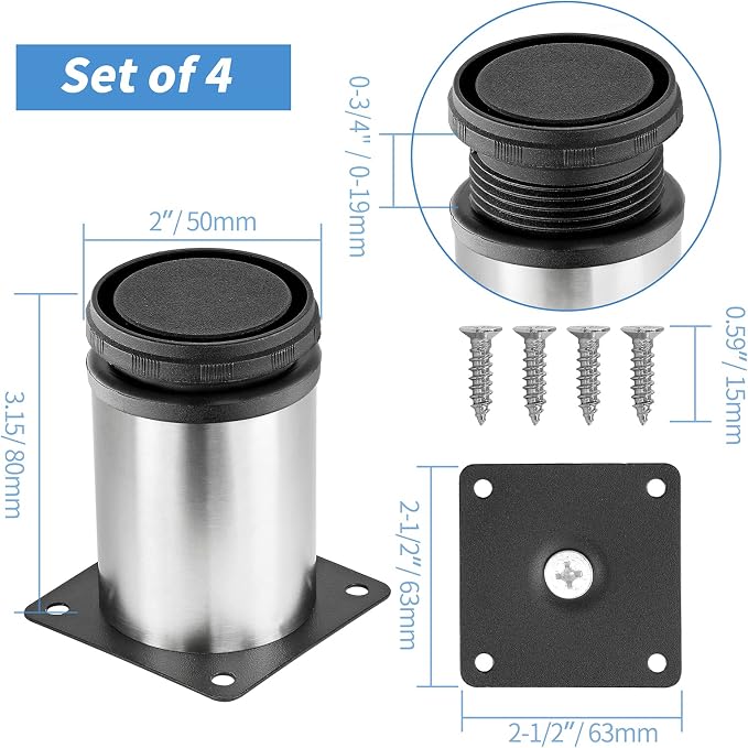 3 Inch Metal Furniture Legs Stainless Steel Adjustable Legs Silver Table Legs - Image 4