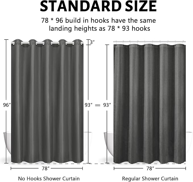 Furlinic No Hook Extra Long Shower Curtain 96 Length, Polyester Fabric Bathroom - Image 6