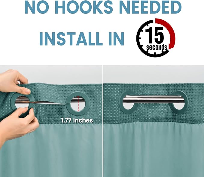 Seaweed Green No Hook Shower Curtain - Image 3