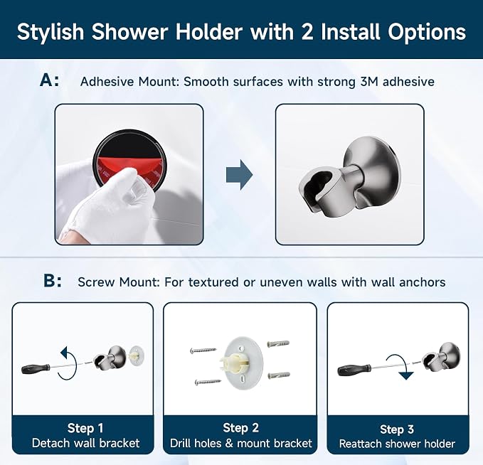 BRIGHT SHOWERS Strong Adhesive Shower Head Holder - Image 5