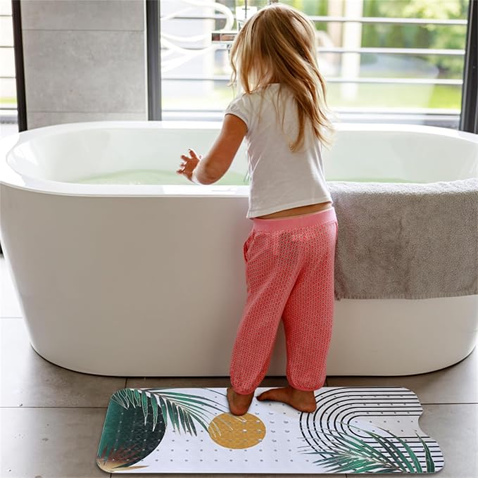 Bathtub Mat Non Slip Boho 40x16in Palm Leaves Extra Long Bohemia Bath Mat - Image 5