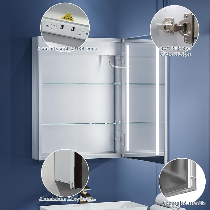 ExBrite LED Lighted Bathroom Medicine Cabinet - Image 4