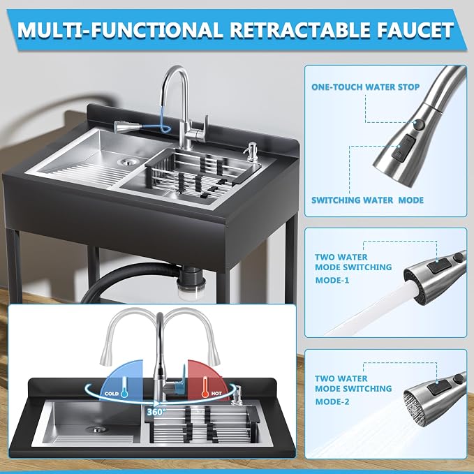 37In Stainless Steel Freestanding Utility Sink - Image 5