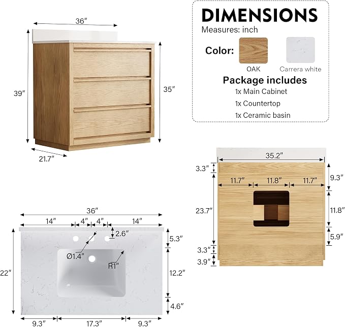 WELLFOR 36" Bathroom Vanity - Image 2