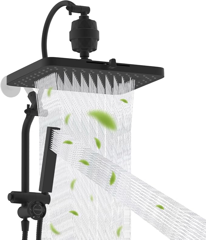 Hibbent 5-spray Filtered Rainfall Shower Head Combo, High Pressure 13'' by Hibbent