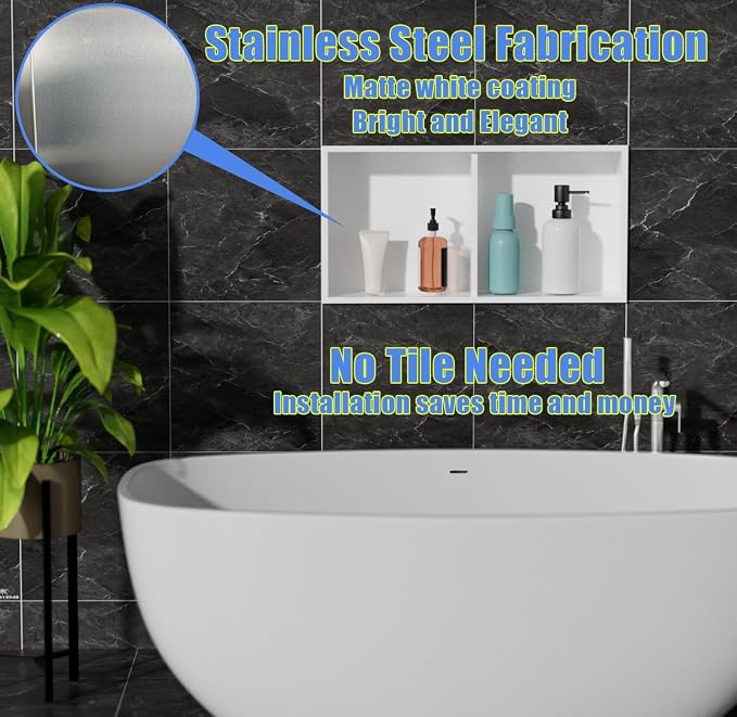 Recessed Wall Niche for Shower Room Storage, Double-Layer Shelves, Wall Insert - Image 5
