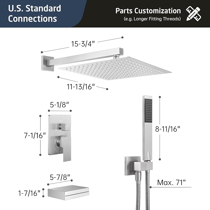 KES Shower Faucet Set 12 Inch Rain Shower Head 3-Function Shower System - Image 6