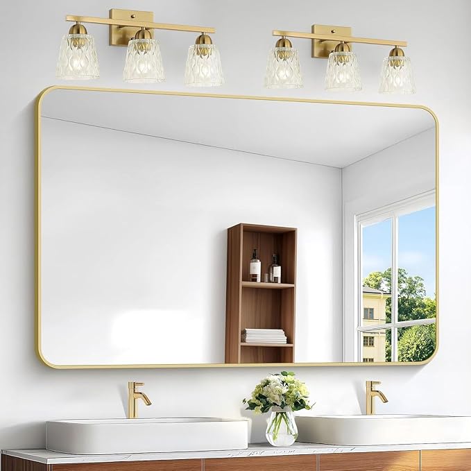 Gold Bathroom Mirror, 55x36 inch Wall Mirror by BONEWEI
