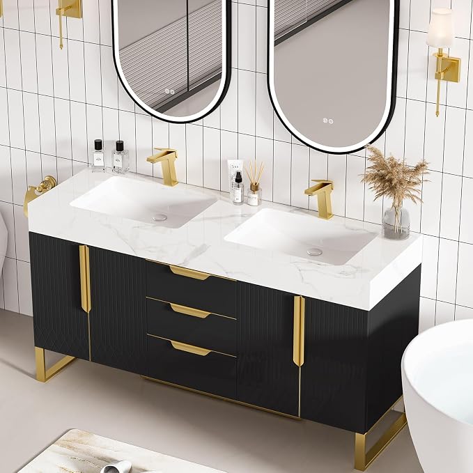 homary 59" Freestanding Bathroom Vanity Set, Floor-Mounted Double Sink Bathroom - Image 5