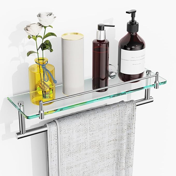 16-Inch Floating Tempered Glass Bathroom Shelf by HOMELIFE