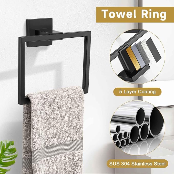 10 Pieces Bathroom Hardware Accessories Set Black Towel Bar Set Towel Holder - Image 3