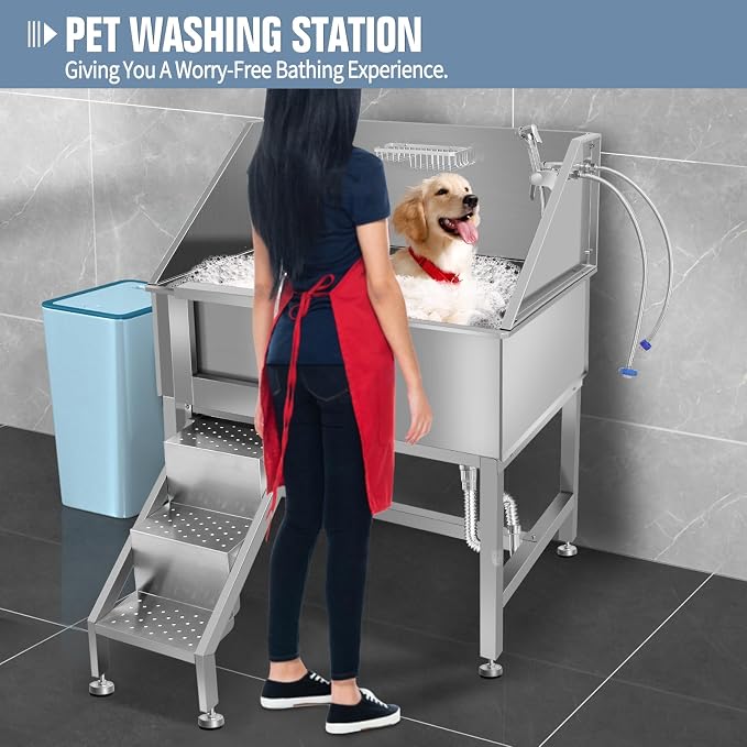 38" Pet Dog Bathing Station W/Ramp, Professional Stainless Steel Dog Grooming - Image 4