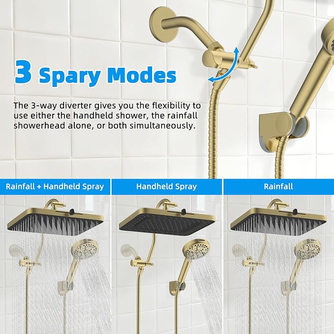 Hibbent High Pressure 13'' Dual Shower Head Combo - Image 7