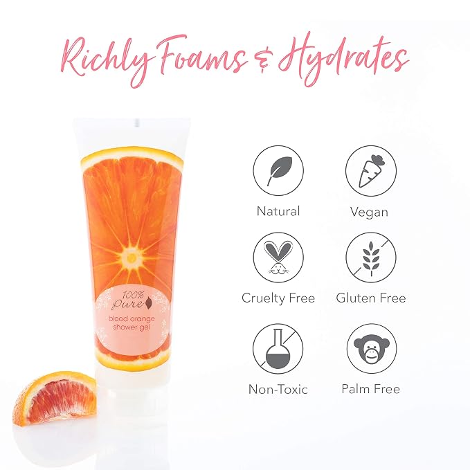 100% PURE Blood Orange Shower Gel Natural Foaming & Hydrating Body Wash - Image 7