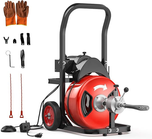 Electric Drain Cleaning Machine 100Ft 3/4 Inch, 750W Auto Feed Portable Sewer by Unknown