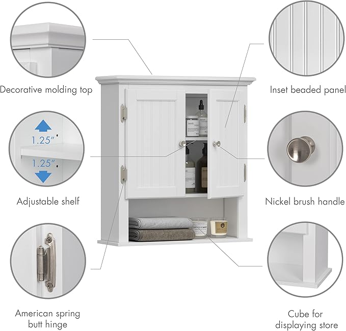 UTEX Bathroom Cabinet Wall Mounted, Wood Hanging Cabinet, Wall Cabinets - Image 6