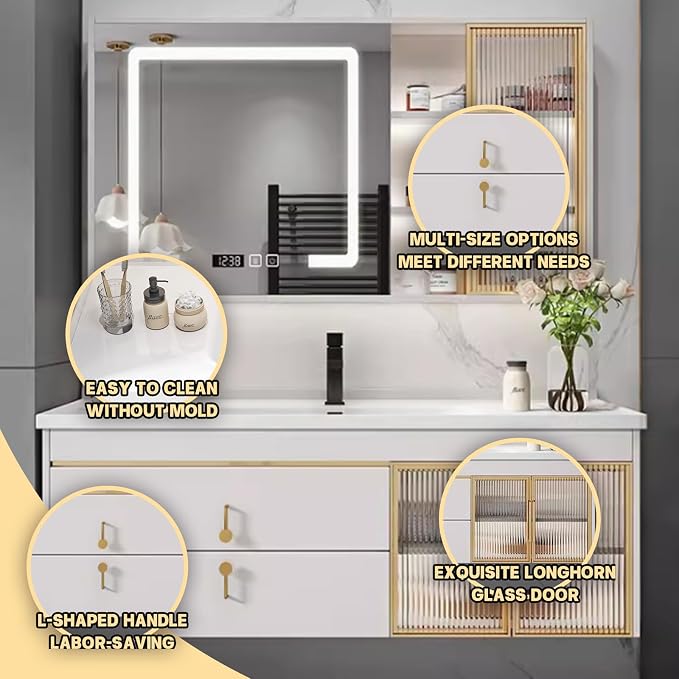 44" Bathroom Vanity with Sink, Floating Bathroom Cabinet Include Smart LED - Image 6