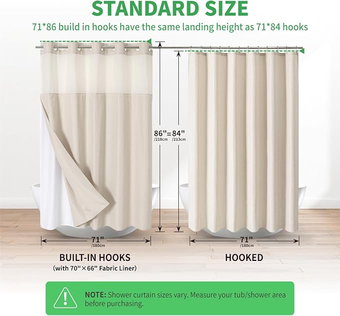 Extra Long No Hooks Needed Linen Textured Shower Curtain - Image 6